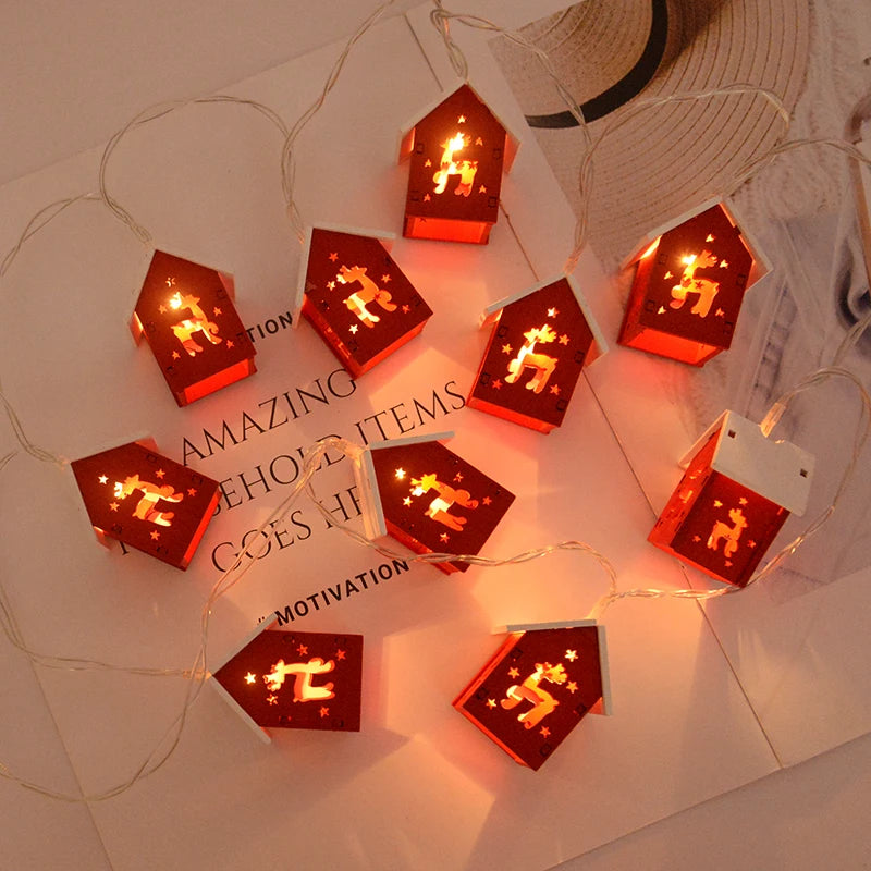 Wooden House LED Ornaments