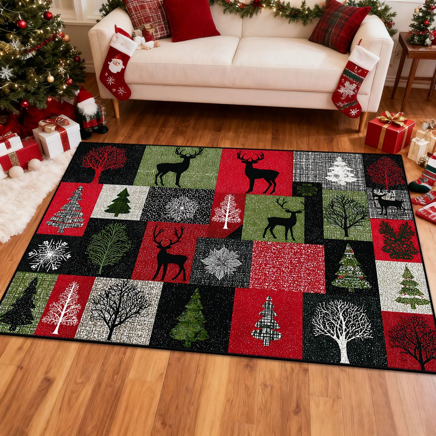 Red Plaid Christmas Rug